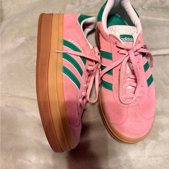 adidas Pink Suede Platform Sneakers with Green Stripes - Picture 3 of 3